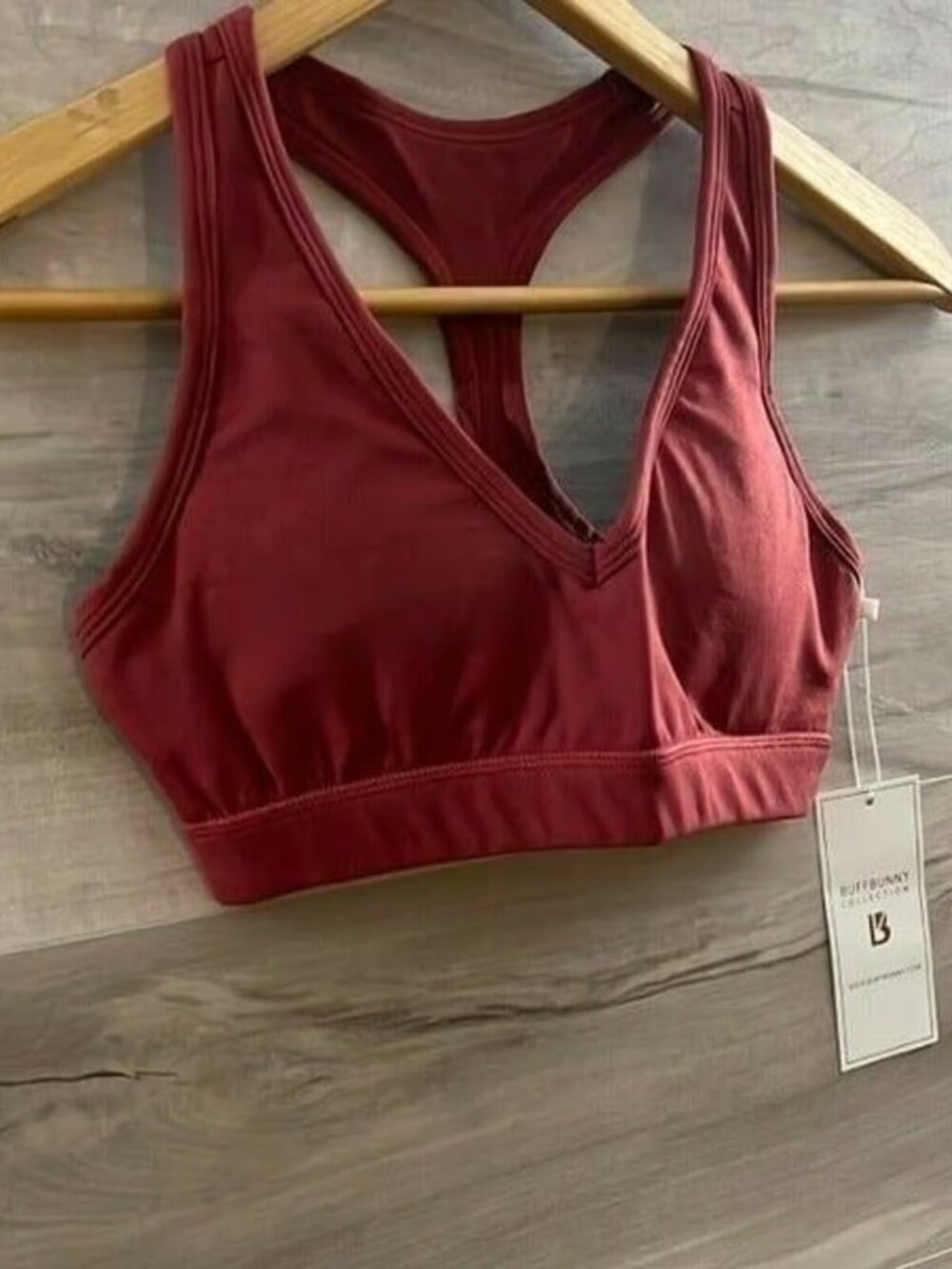 Buffbunny Collection Womens Burgundy Racerback Stretch Sports Bra Size XXS - Picture 6 of 7